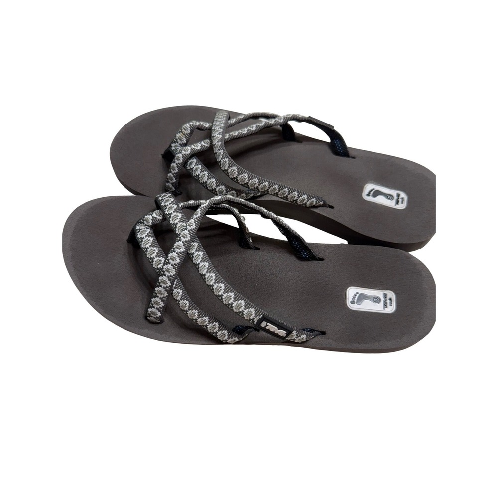 Teva Mush II Sandals Womens Size 8 Gray Black EUC Patterned Strap Gorp Flip Flop
